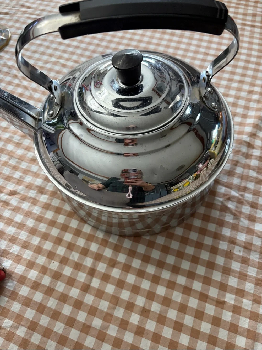 Polished Stainless Steel Kettle with Black Handle and Knob decoration only